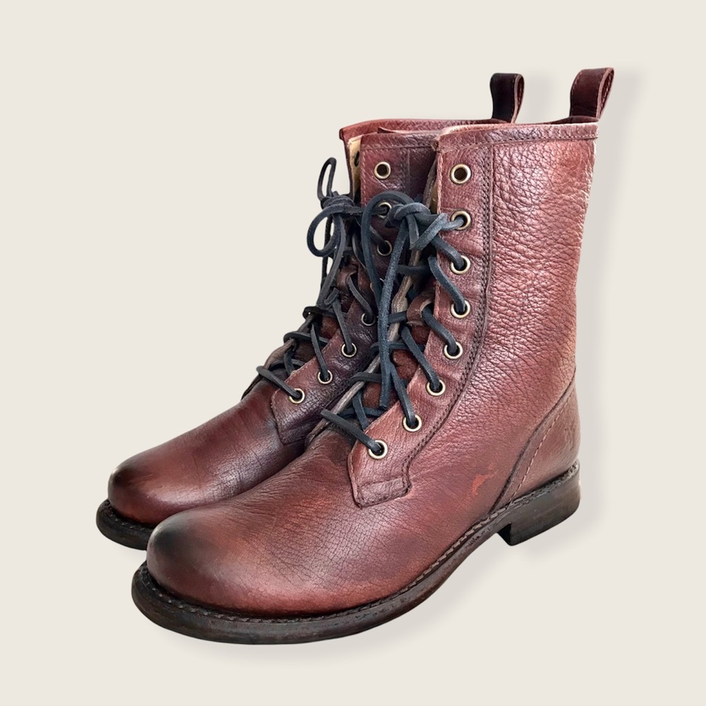 Frye Veronica Combat Dark Brown Leather Lace Up Boots - Picture 5 of 16